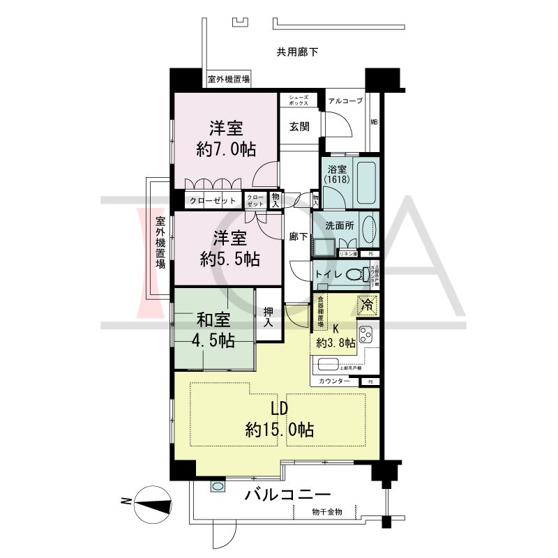 サンクタス六甲VIEWS（サンクタス六甲ビュース）の間取り図 西向き角 3LDK 専有面積80.20m2
アルコーブ面積2.68m2
バルコニー面積10.51m2