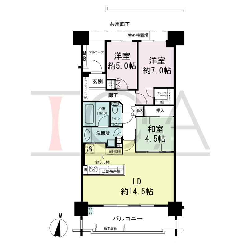 サンクタス六甲VIEWS（サンクタス六甲ビュース）の間取り図 南向き 3LDK 専有面積80.00m2
アルコーブ面積3.29m2
バルコニー面積12.77m2から12.92m2のお部屋あり