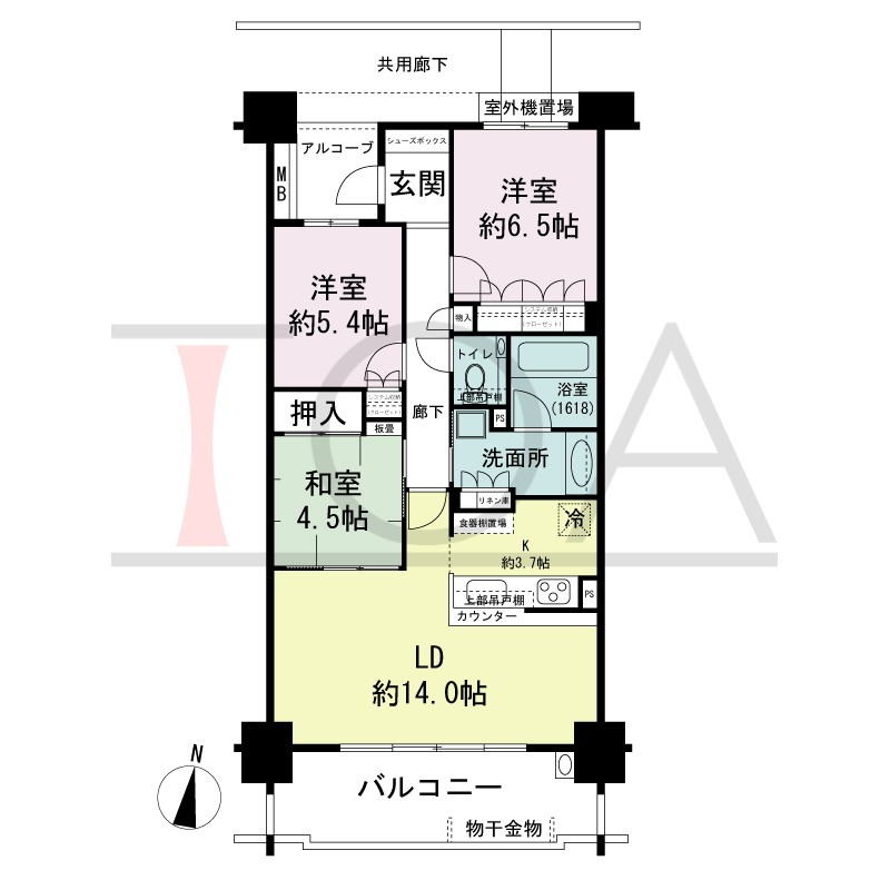 サンクタス六甲VIEWS（サンクタス六甲ビュース）の間取り図 南向き 3LDK 専有面積77.55m2
アルコーブ面積3.26m2
バルコニー面積12.39m2