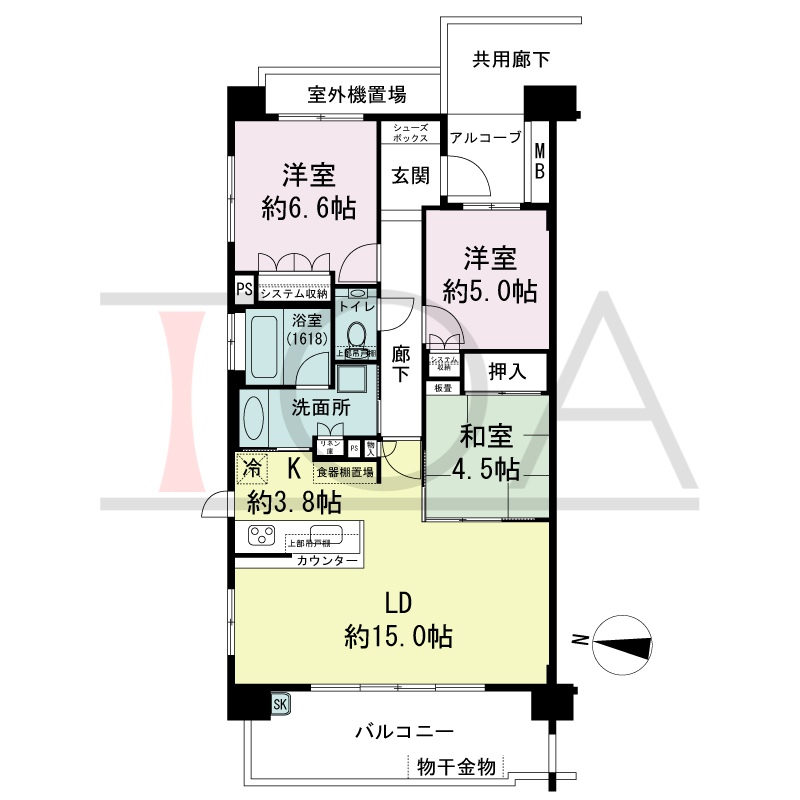 サンクタス六甲VIEWS（サンクタス六甲ビュース）の間取り図 北西向き角 3LDK 専有面積78.12m2
アルコーブ面積3.16m2
バルコニー面積11.89m2