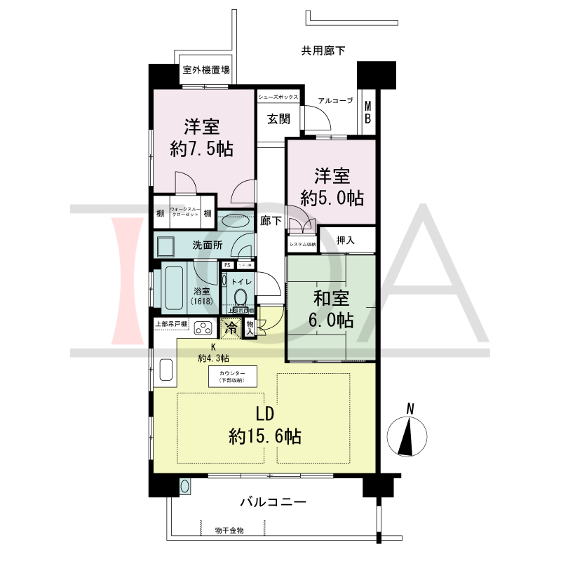サンクタス六甲VIEWS（サンクタス六甲ビュース）の間取り図 南向き角 3LDK 専有面積84.70m2
アルコーブ面積3.05m2
バルコニー面積12.44m2
