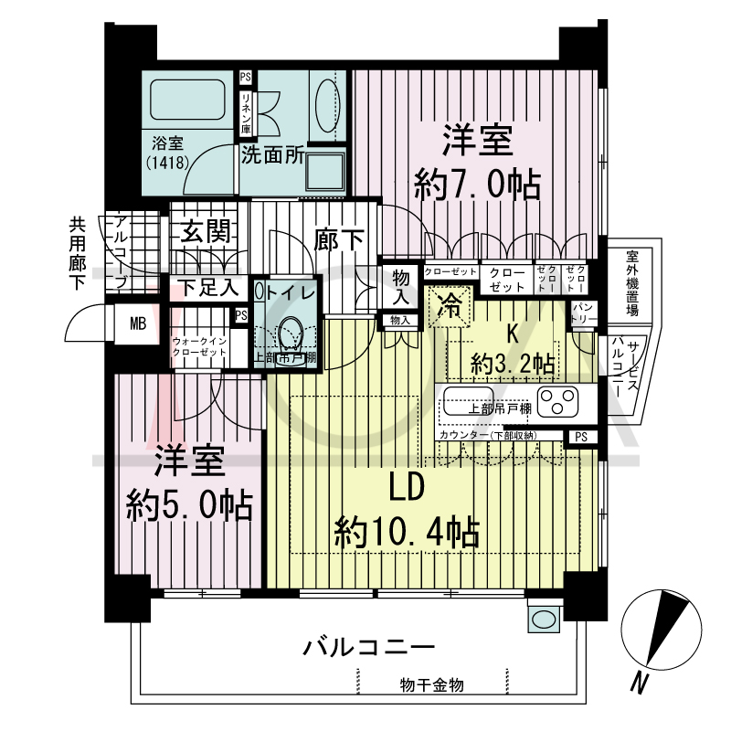 ジ・アーバネックス六甲の間取り図 北西向き角 2LDK 専有面積60.14m2
バルコニー面積10.94m2
サービスバルコニー面積0.87m2
アルコーブ面積1.16m2