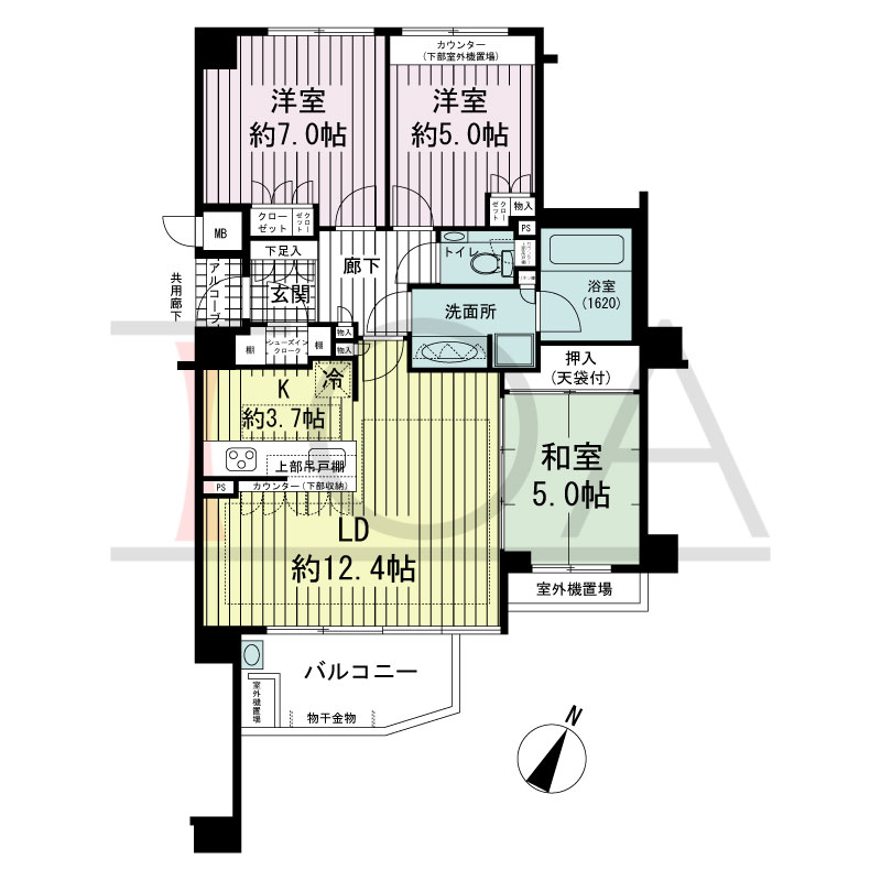 ジ・アーバネックス六甲の間取り図 南向き 3LDK 専有面積75.25m2
バルコニー面積6.54m2
アルコーブ面積1.16m2