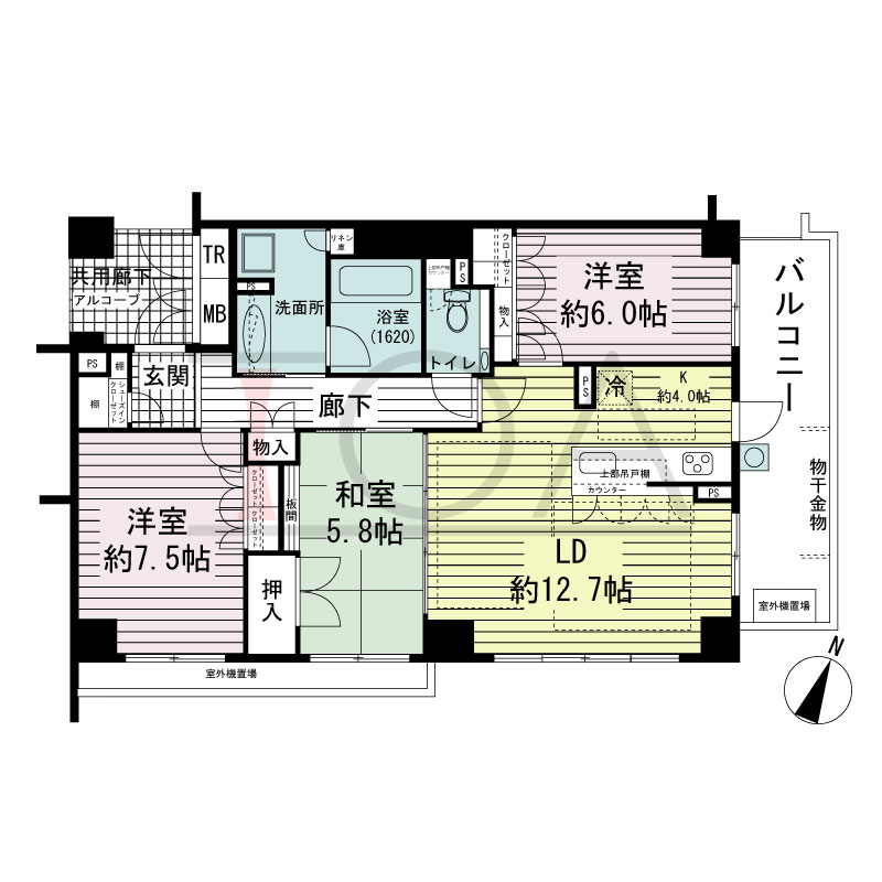 ジ・アーバネックス六甲の間取り図 南東向き角 3LDK 専有面積84.16m2
バルコニー面積10.80m2
アルコーブ面積0.48m2
