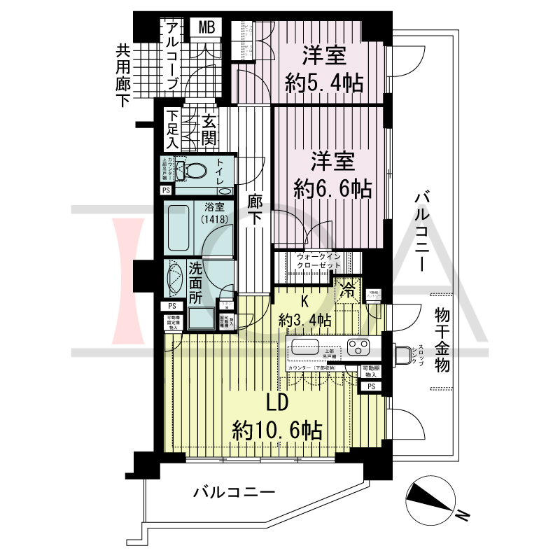 ジ・アーバネックス六甲の間取り図 北東向き角 3LDK 専有面積62.82m2
バルコニー面積23.70m2
アルコーブ面積3.20m2