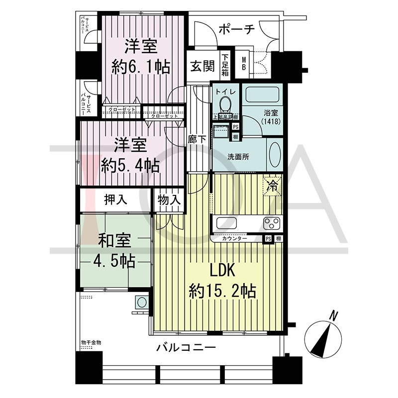 ローレル三宮ノースアベニューの間取り図 南向き 3LDK 専有面積70.97m2
バルコニー面積19.47m2(バルコニータイプのみ)
テラス面積55.50m2(テラスタイプのみ)
専用ポーチ面積6.06m2