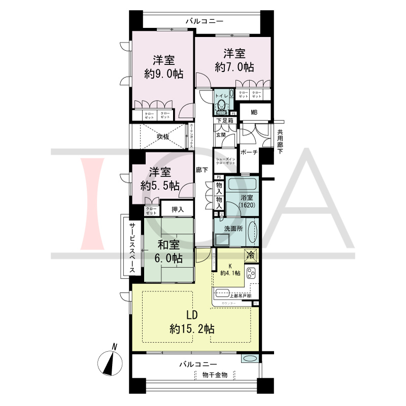 プラネスーペリア住吉本町の間取り図 南東向き 4LDK 専有面積106.55m2
バルコニー面積20.84m2(バルコニータイプのお部屋のみ)
ポーチ面積4.26m2
テラス面積20.84m2(テラスタイプのお部屋のみ)
専用庭面積7.20m2(専用庭タイプのお部屋のみ)