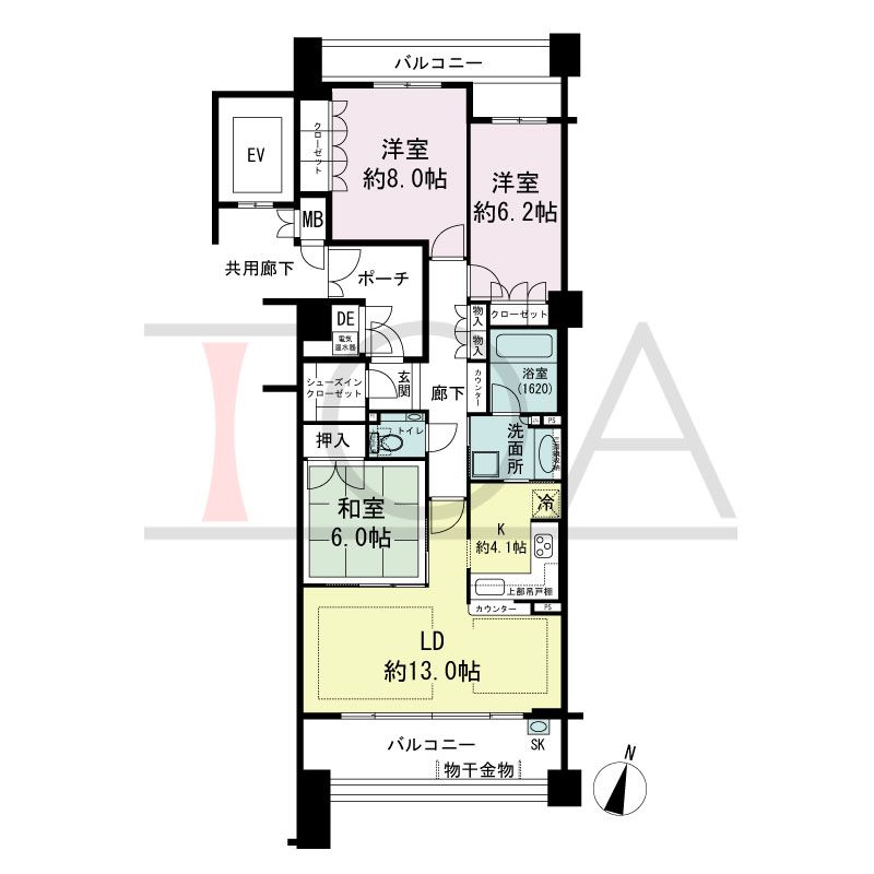 プラネスーペリア住吉本町の間取り図 南東向き 3LDK 専有面積86.64m2
バルコニー面積21.30m2(バルコニータイプのお部屋のみ)
テラス面積21.30m2(テラスタイプのお部屋のみ)
ポーチ面積5.41m2
専用庭面積9.75m2(専用庭タイプのお部屋のみ)