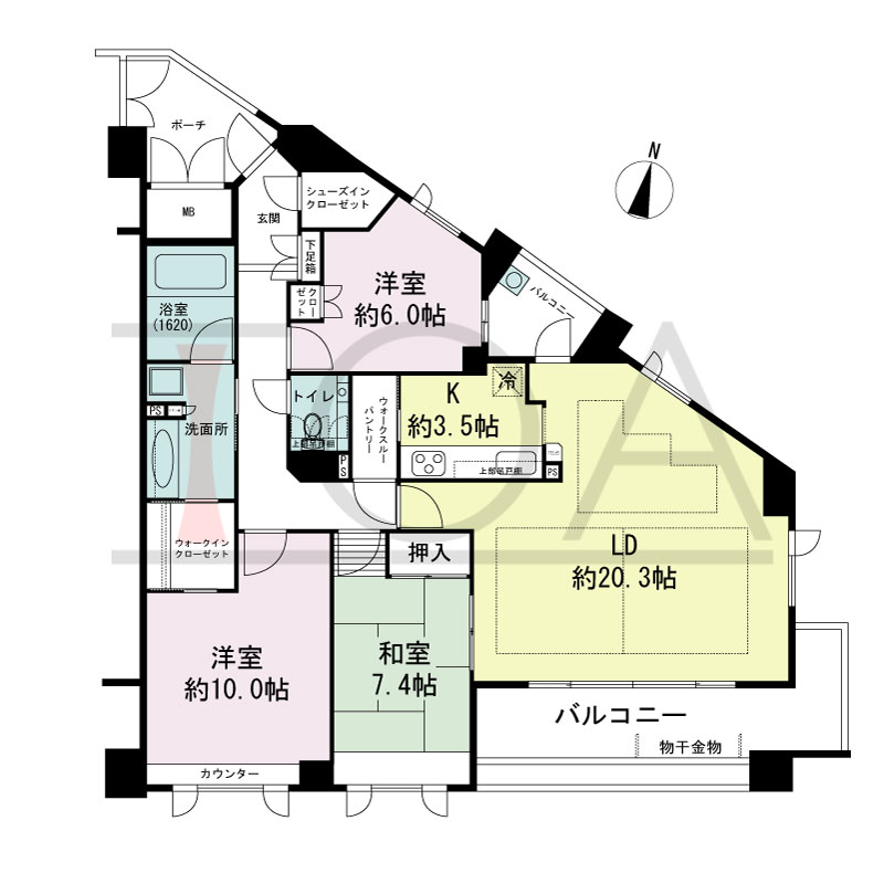 プラネスーペリア住吉本町の間取り図 南東向き 3LDK 専有面積108.05m2
バルコニー面積18.35m2(バルコニータイプのお部屋のみ)
テラス面積18.35m2(テラスタイプのお部屋のみ)
ポーチ面積15.00m2
専用庭面積8.68m2(専用庭タイプのお部屋のみ)