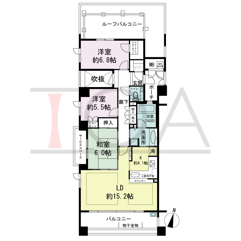 プラネスーペリア住吉本町の間取り図 南東向き 3LDK 専有面積88.54m2
バルコニー面積13.60m2
ルーフバルコニー面積11.42m2
ポーチ面積4.26m2