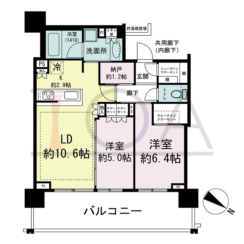 ベイシティタワーズ神戸WEST(ベイシティタワーズ神戸ウエスト)の間取り図 北東向き 2LDK+N+WIC+SIC 専有面積61.27m2