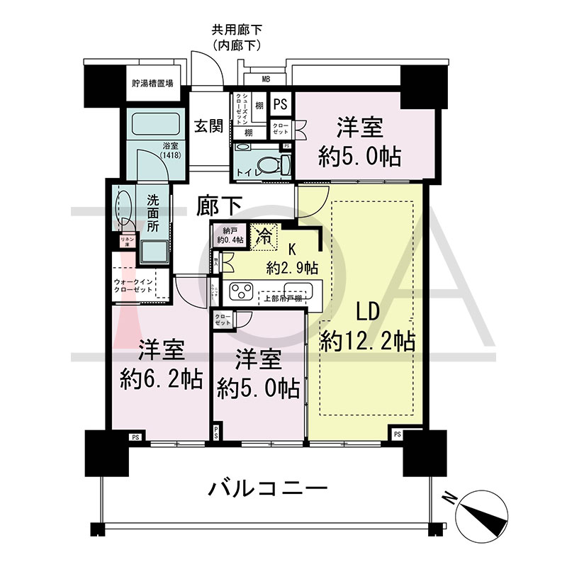 ベイシティタワーズ神戸WEST(ベイシティタワーズ神戸ウエスト)の間取り図 南西向き 3LDK+N+WIC+SIC 専有面積71.39m2
