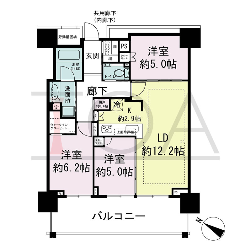 ベイシティタワーズ神戸WEST(ベイシティタワーズ神戸ウエスト)の間取り図 南西向き 3LDK+N+WIC+SIC 専有面積71.40m2