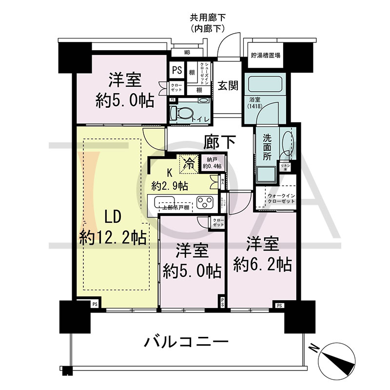ベイシティタワーズ神戸WEST(ベイシティタワーズ神戸ウエスト)の間取り図 南西向き 3LDK+N+WIC+SIC 専有面積71.40m2