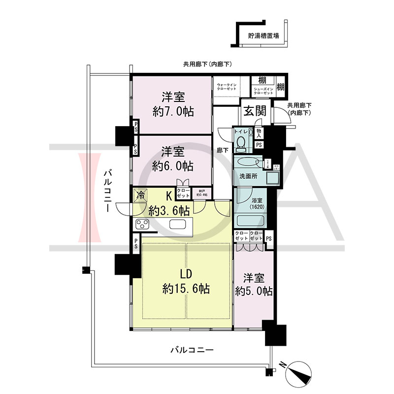 ベイシティタワーズ神戸WEST(ベイシティタワーズ神戸ウエスト)の間取り図 南西角部屋 3LDK+N+WIC+SIC 専有面積85.23m2