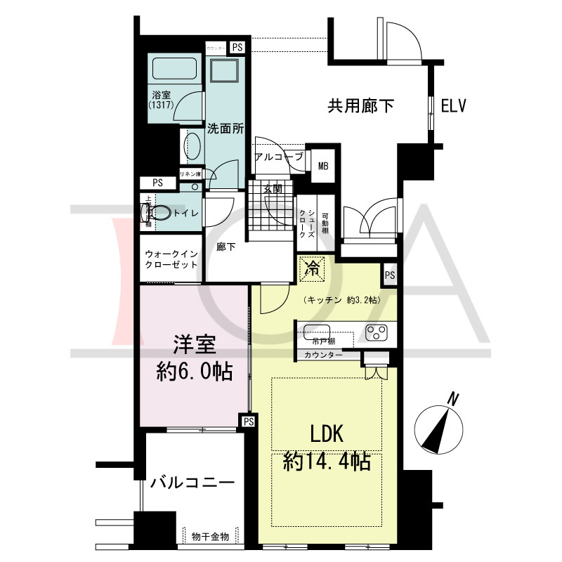 グランドメゾン神戸北野坂の間取り図 南向き角 2LDK+WIC
専有面積77.91m2
バルコニー面積3.51m2
ルーフバルコニー面積10.00m2
専用ポーチ面積6.90m2