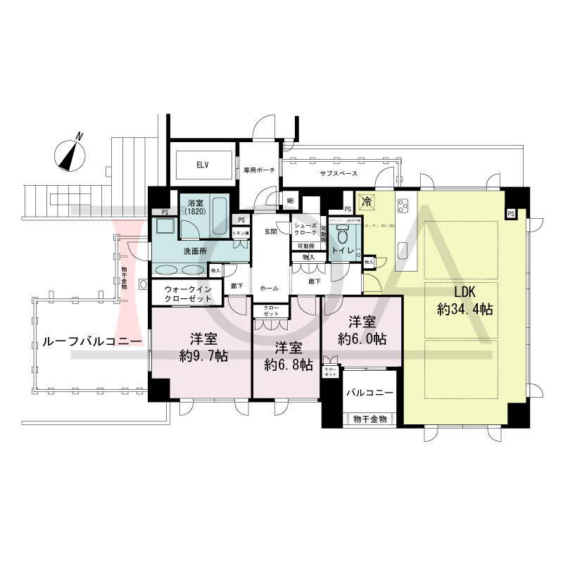 グランドメゾン神戸北野坂の間取り図 南向き角 3LDK+N+WIC+SC
専有面積133.06m2
バルコニー面積5.40m2
ルーフバルコニー面積21.03m2
専用ポーチ面積5.22m2