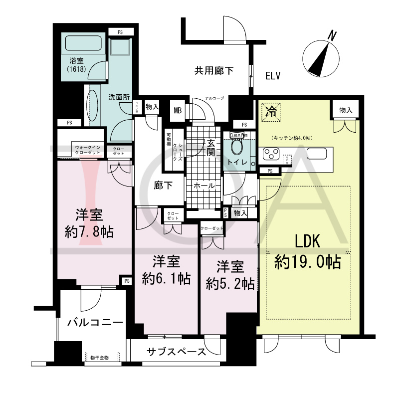 グランドメゾン神戸北野坂の間取り図 南向き 3LDK+WIC+SC
専有面積95.36m2
バルコニー面積7.14m2
サブスペース面積3.65m2
アルコーブ面積1.42m2