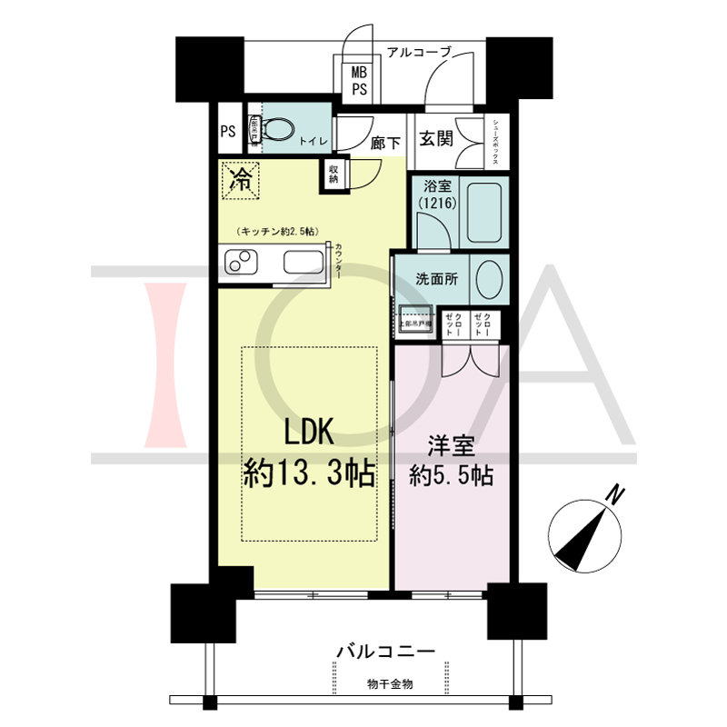 ワコーレ神戸北野坂LABELの間取り図 南向き 1LDK
専有面積42.14m2
バルコニー面積8.67m2
アルコーブ面積4.74m2
MB・PS面積0.48m2