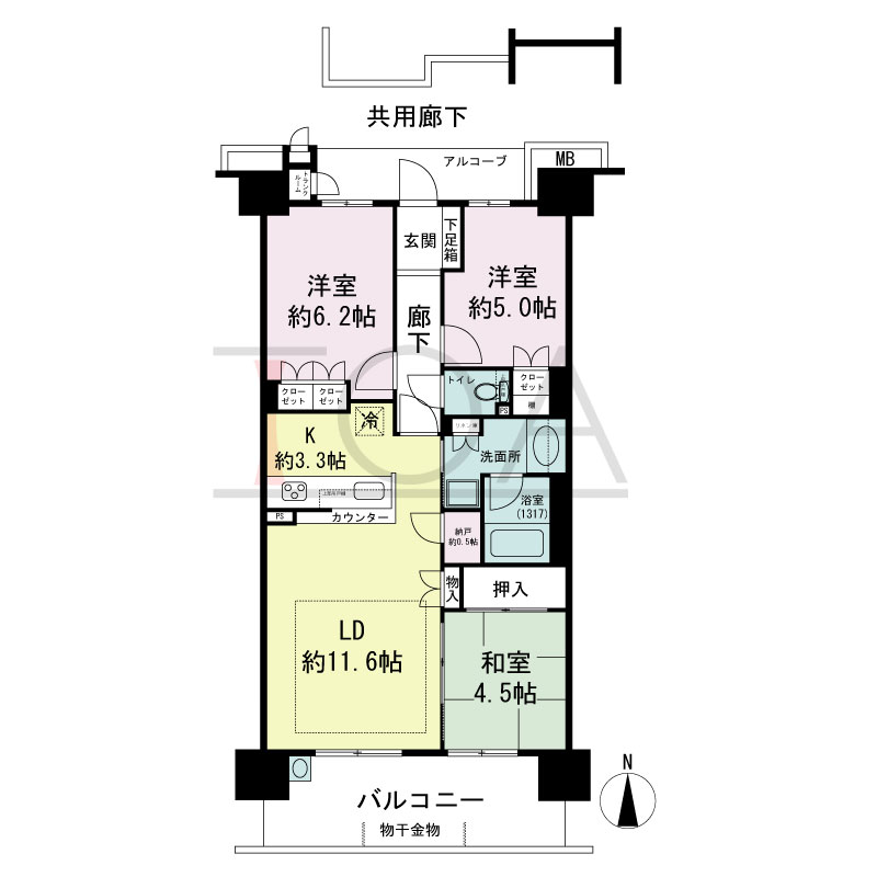 ジェイグラン・エル神戸兵庫の間取り図 南向き
3LDK
専有面積68.32m2
バルコニー面積12.20m2