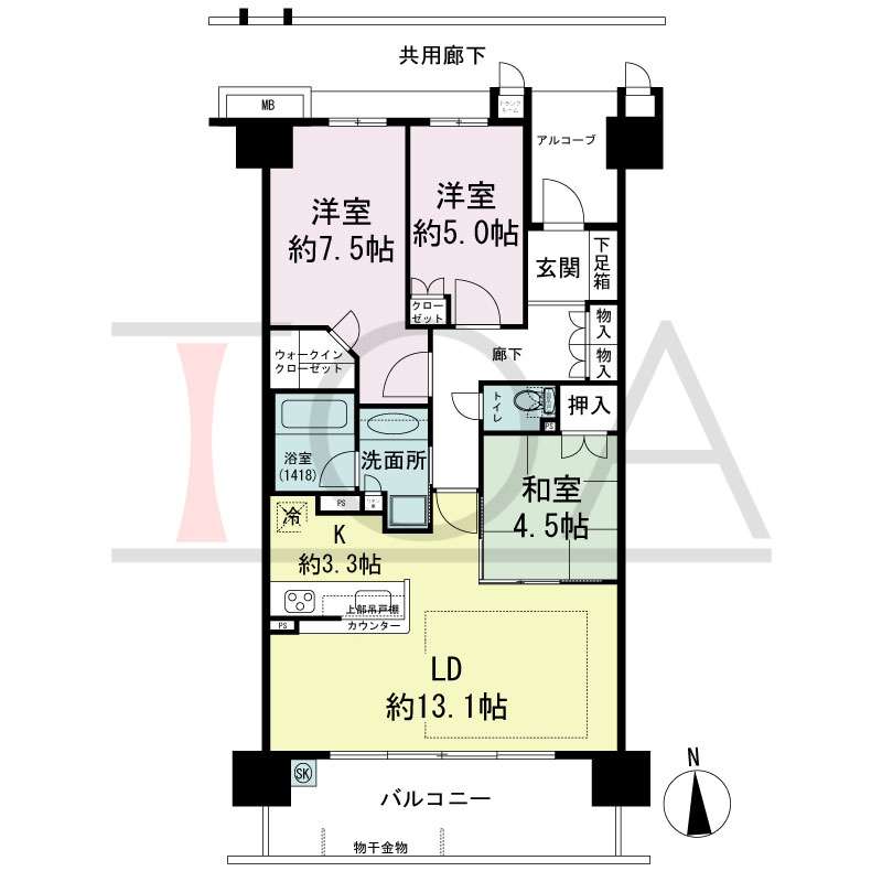 ジェイグラン・エル神戸兵庫の間取り図 南向き
3LDK
専有面積74.65m2
バルコニー面積13.20m2