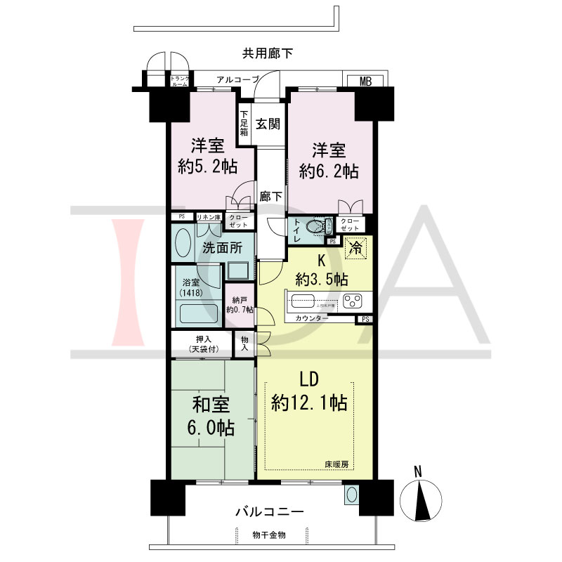 ジェイグラン・エル神戸兵庫の間取り図 南向き
3LDK
専有面積72.74m2
バルコニー面積12.40m2