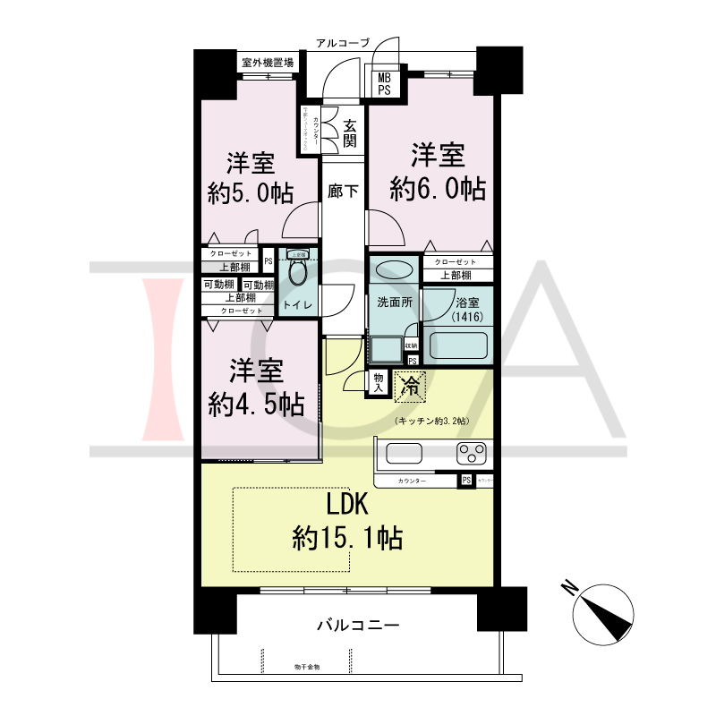 ワコーレシティ兵庫駅前通の間取り図 南西向き
2LDK+F
専有面積65.31m2
テラス面積25.71m2