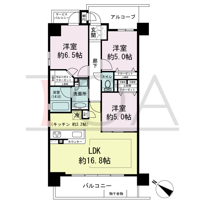 ワコーレシティ兵庫駅前通の間取り図 南西向き 3LDK
専有面積72.71m2
バルコニー面積10.54m2
サービスバルコニー面積1.99m2