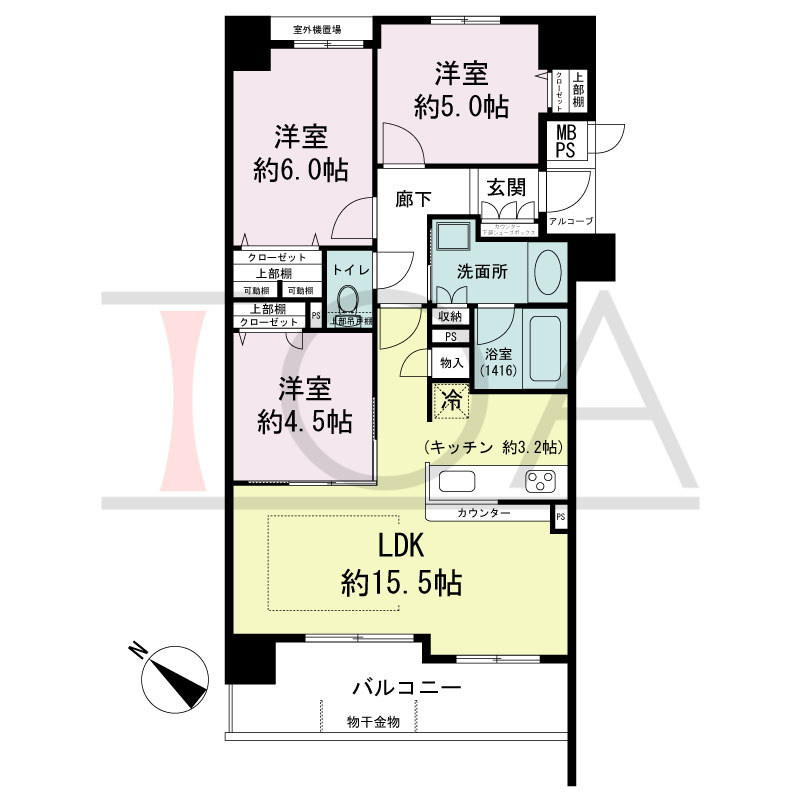 ワコーレシティ兵庫駅前通の間取り図 南西向き
3LDK
専有面積67.88m2
バルコニー面積9.64m2