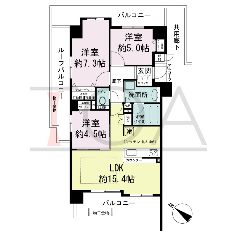 ワコーレシティ兵庫駅前通の間取り図 南西向き 3LDK
専有面積70.07m2
バルコニー面積18.71m2
ルーフバルコニー面積8.38m2