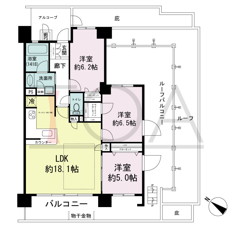 ワコーレシティ兵庫駅前通の間取り図 南西向き 3LDK
専有面積75.40m2
バルコニー面積15.38m2
ルーフバルコニー面積25.98m2