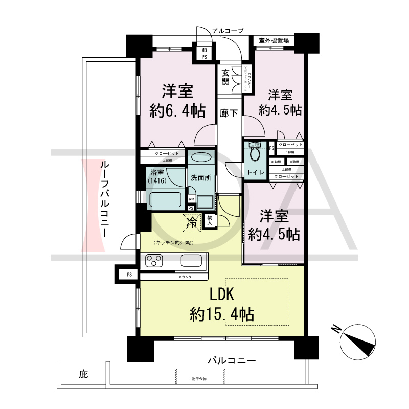 ワコーレシティ兵庫駅前通の間取り図 南西向き 3LDK
専有面積66.20m2
バルコニー面積12.49m2
ルーフバルコニー面積18.83m2