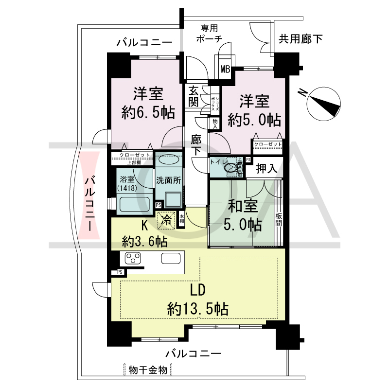 ファーストレジデンス須磨海浜公園の間取り図 南西向き
3LDK
専有面積71.25m2
バルコニー面積32.76m2
