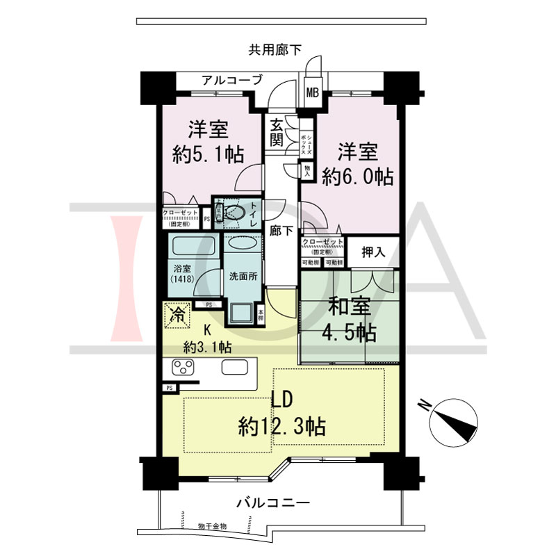 ファーストレジデンス須磨海浜公園の間取り図 南西向き
3LDK
専有面積67.07m2
バルコニー面積11.40m2