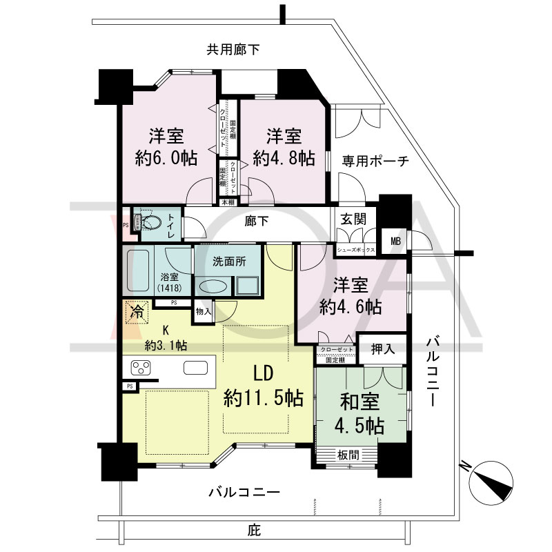 ファーストレジデンス須磨海浜公園の間取り図 南西向き
4LDK
専有面積75.30m2
バルコニー面積23.53m2