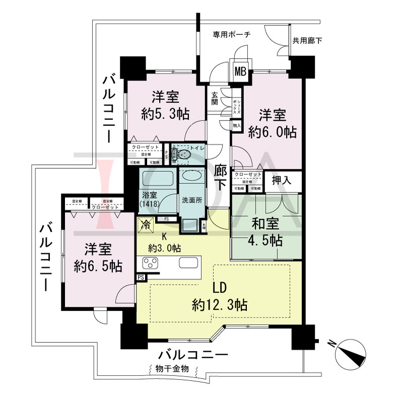 ファーストレジデンス須磨海浜公園の間取り図 南西向き
4LDK
専有面積80.89m2
バルコニー面積40.80m2