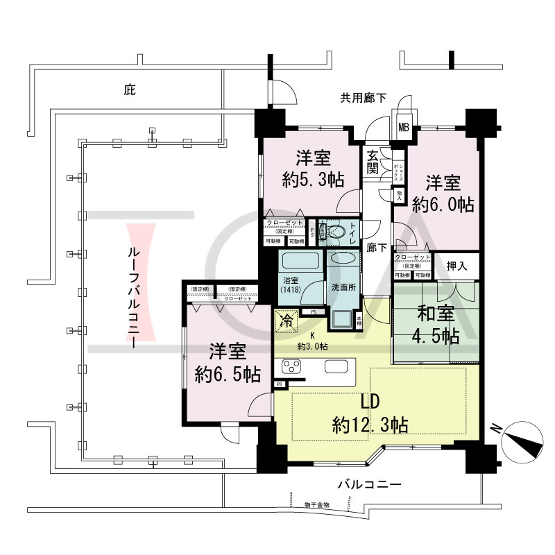 ファーストレジデンス須磨海浜公園の間取り図 南西向き 4LDK
専有面積80.89m2
バルコニー面積15.52m2
ルーフバルコニー面積46.55m2