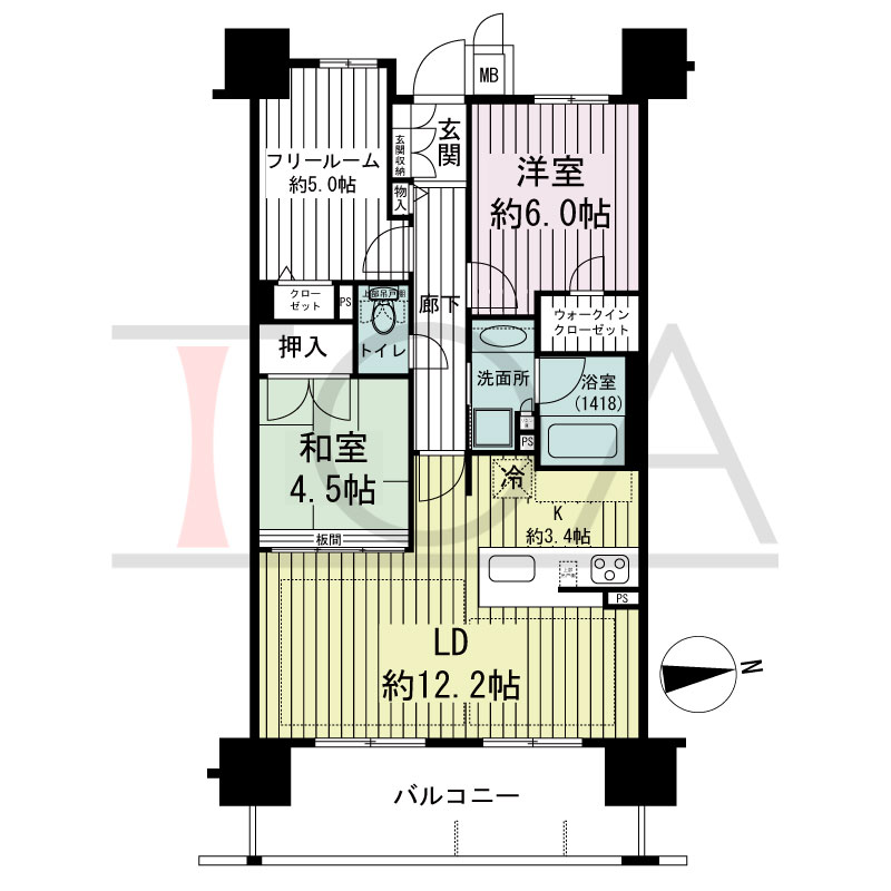 リベール明石 The Front(リベール明石ザフロント)の間取り図 東向き
2LDK+FR
専有面積68.55m2
バルコニー面積12.70m2