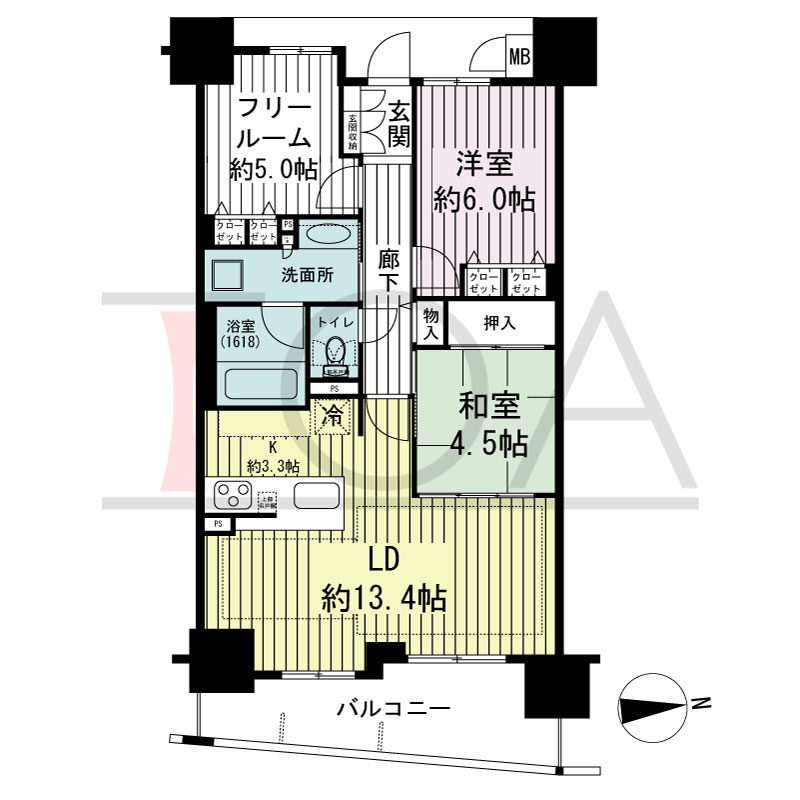 リベール明石 The Front(リベール明石ザフロント)の間取り図 東向き
2LDK+FR
専有面積72.41m2
バルコニー面積10.74m2
