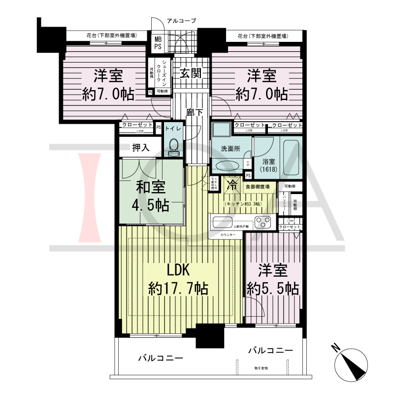 ワコーレ西明石駅前ガーデンズの間取り図 南西向き
4LDK
専有面積90.09m2
バルコニー面積12.74m2