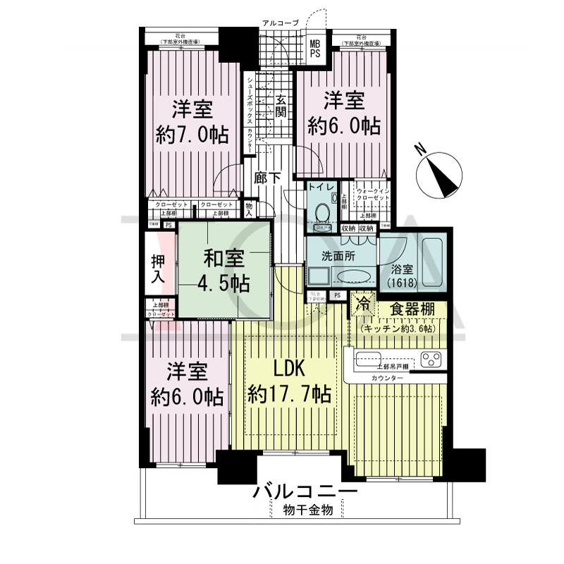 ワコーレ西明石駅前ガーデンズの間取り図 南西向き
4LDK
専有面積90.21m2
バルコニー面積12.94m2