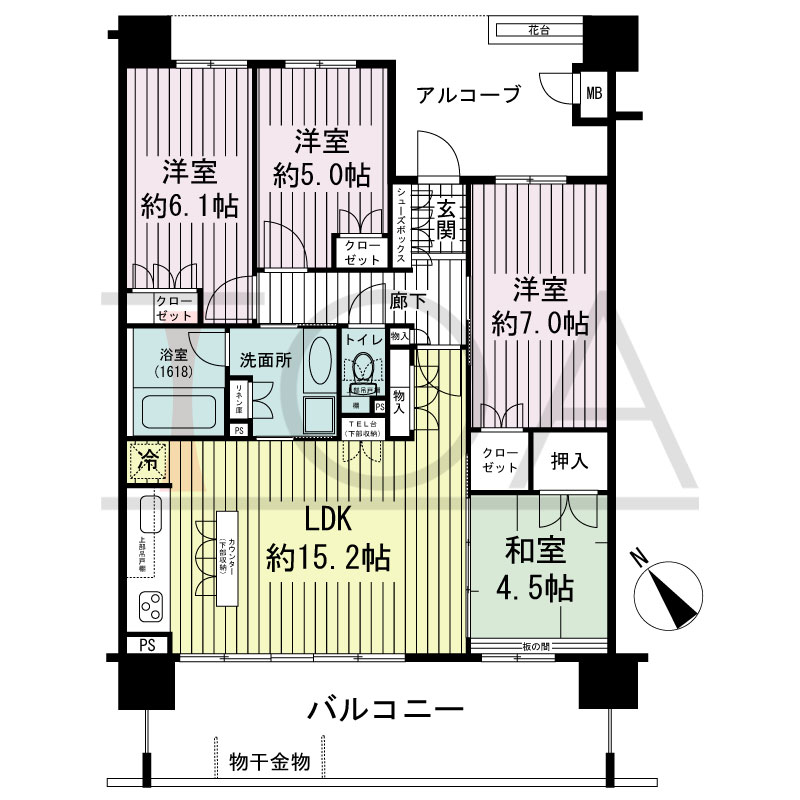 ネバーランド朝霧の間取り図 南西向き
4LDK
専有面積82.98m2
バルコニー面積16.40m2