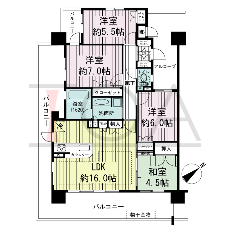 ネバーランド朝霧の間取り図 南東向き
4LDK
専有面積85.10m2
バルコニー面積35.70m2