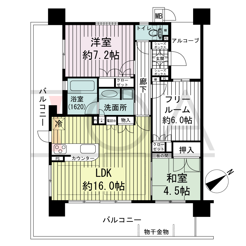 ネバーランド朝霧の間取り図 南東向き
2LDK+F
専有面積75.31m2
バルコニー面積32.36m2