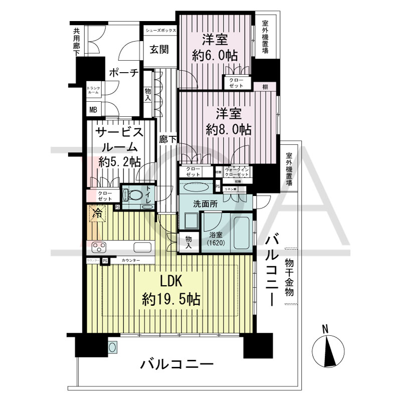 ザ・ネバーランド明石ハーバーゲートの間取り図 南向き
2LDK+F
専有面積90.23m2
バルコニー面積32.01m2