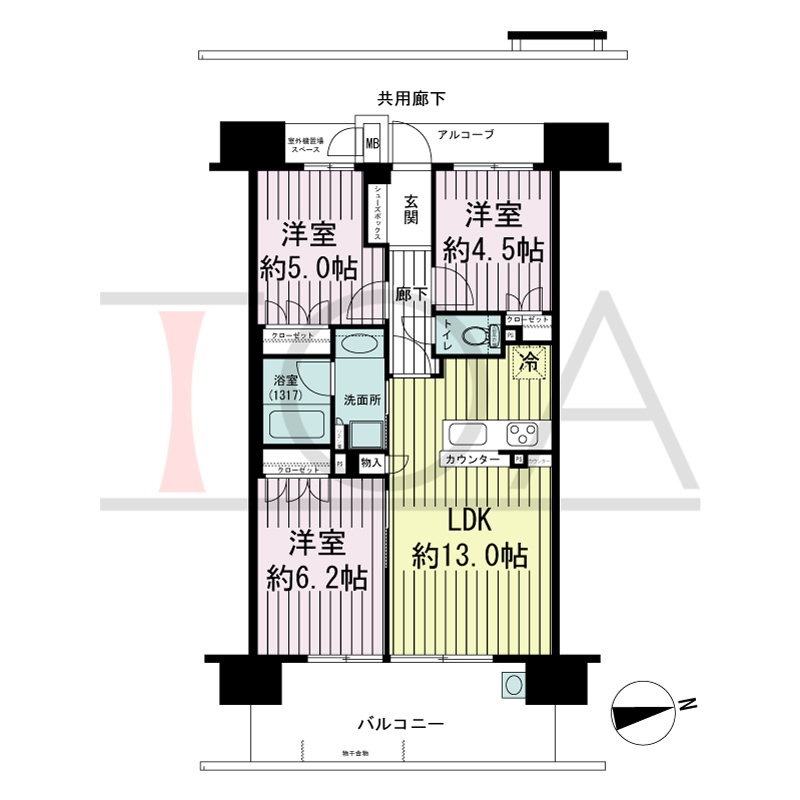 ザ・ネバーランド明石ハーバーゲートの間取り図 南東向き
3LDK
専有面積62.00m2
バルコニー面積13.64m2