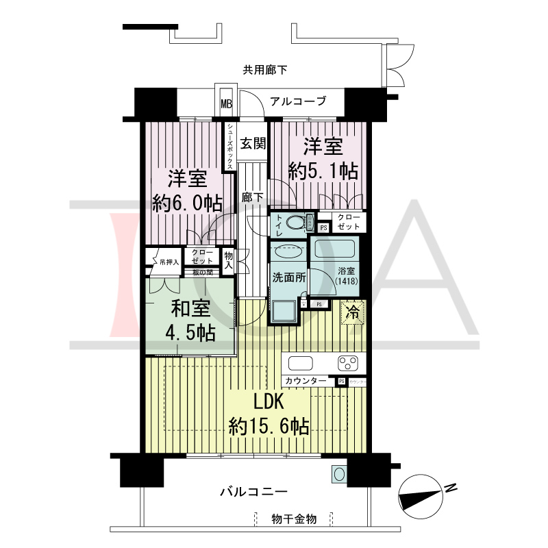 ザ・ネバーランド明石ハーバーゲートの間取り図 南東向き
3LDK
専有面積67.00m2
バルコニー面積14.74m2