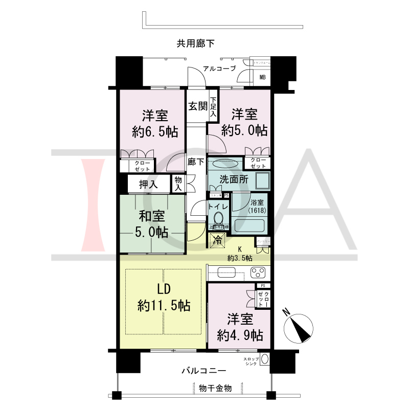 パークグラン西明石の間取り図 南西向き　
4LDK
専有面積81.07m2
バルコニー面積13.80m2