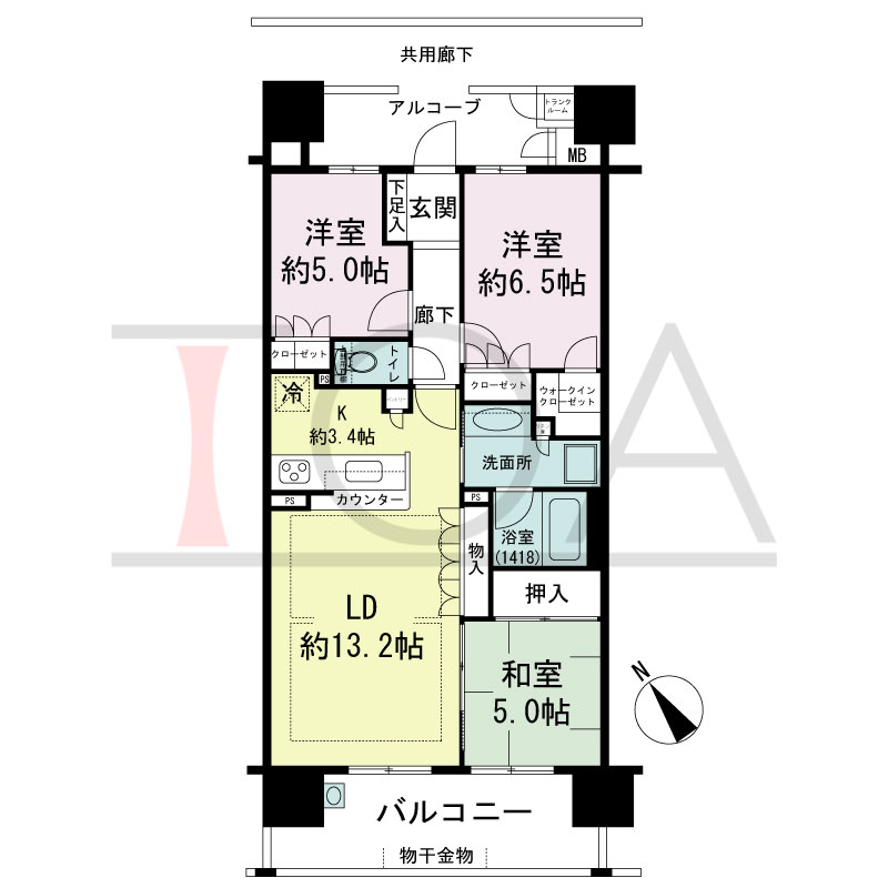 パークグラン西明石の間取り図 南西向き　
3LDK
専有面積74.49m2
バルコニー面積12.90m2