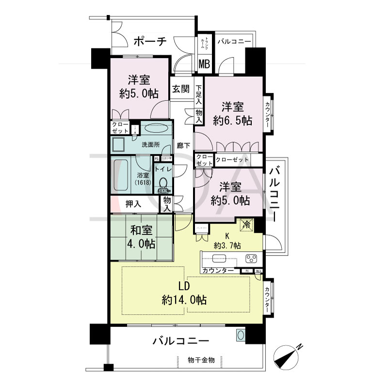 パークグラン西明石の間取り図 南東向き　
4LDK
専有面積85.94m2
バルコニー面積22.65m2